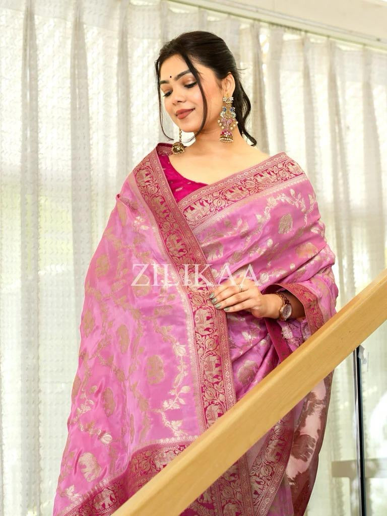 Premium Banarasi Soft Silk Saree – Festive Elephant Zari Design