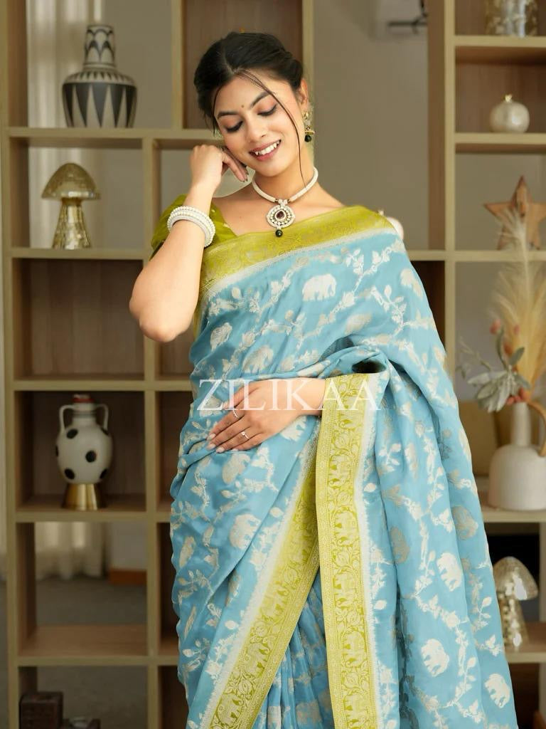 Premium Banarasi Soft Silk Saree – Festive Elephant Zari Design