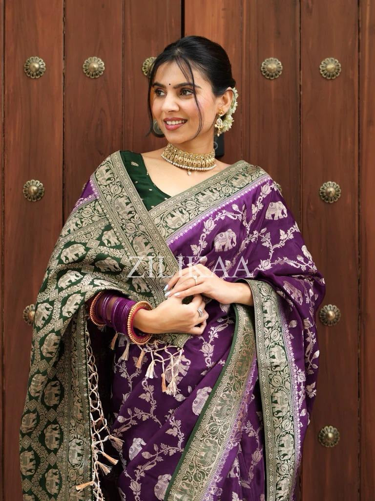 Premium Banarasi Soft Silk Saree – Festive Elephant Zari Design