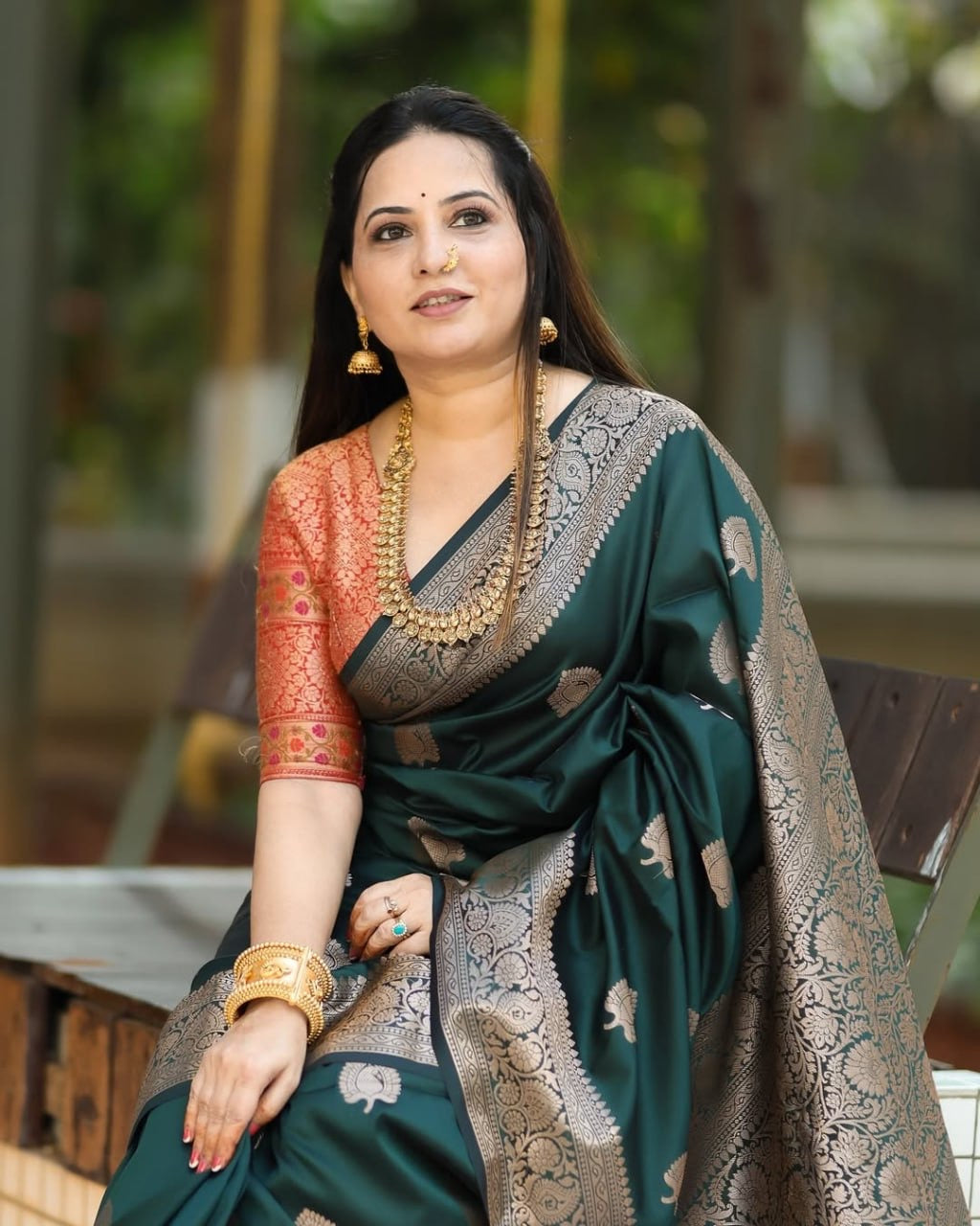 Royal Banarasi Soft Silk | Bottle Green with Silver Zari