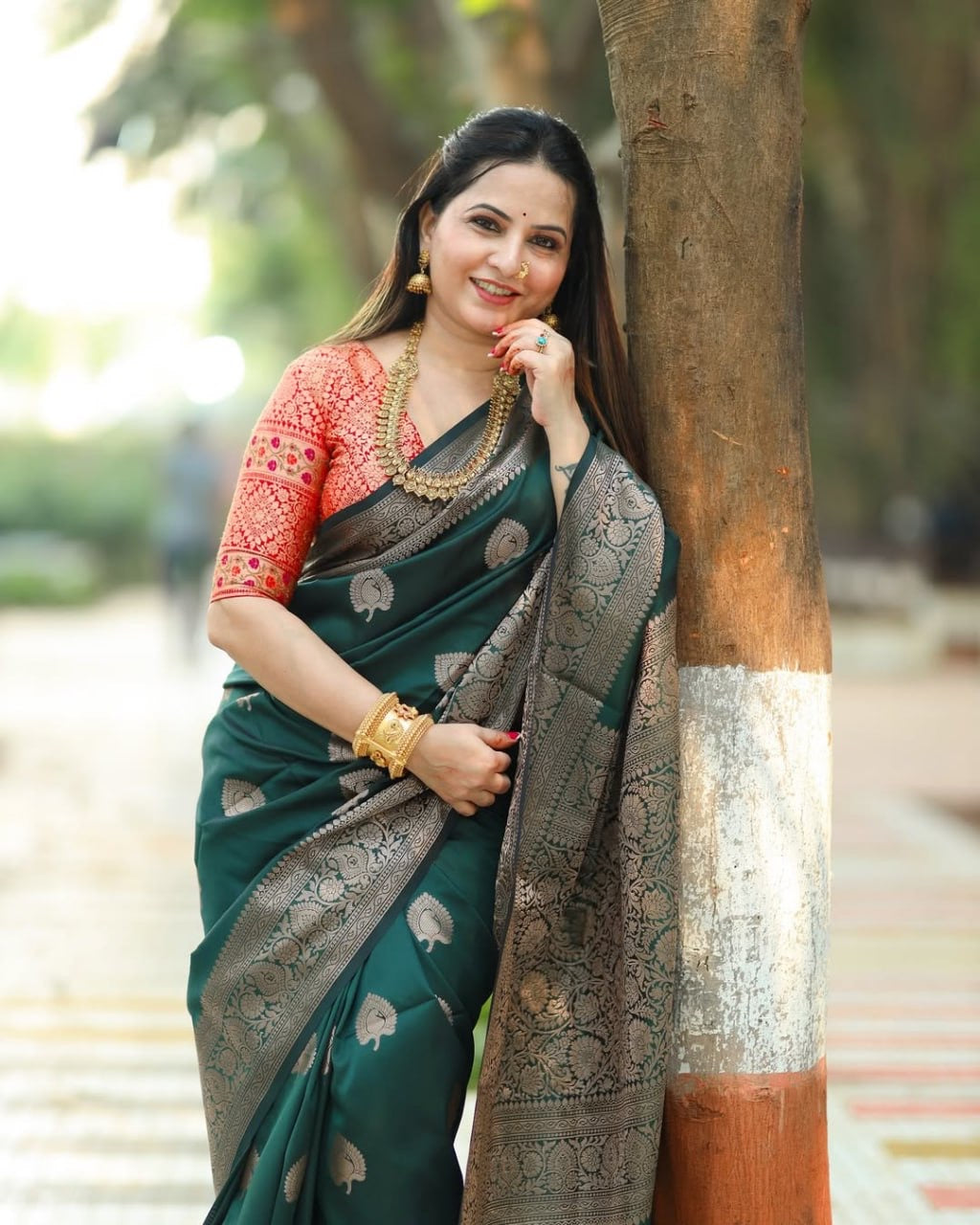 Royal Banarasi Soft Silk | Bottle Green with Silver Zari