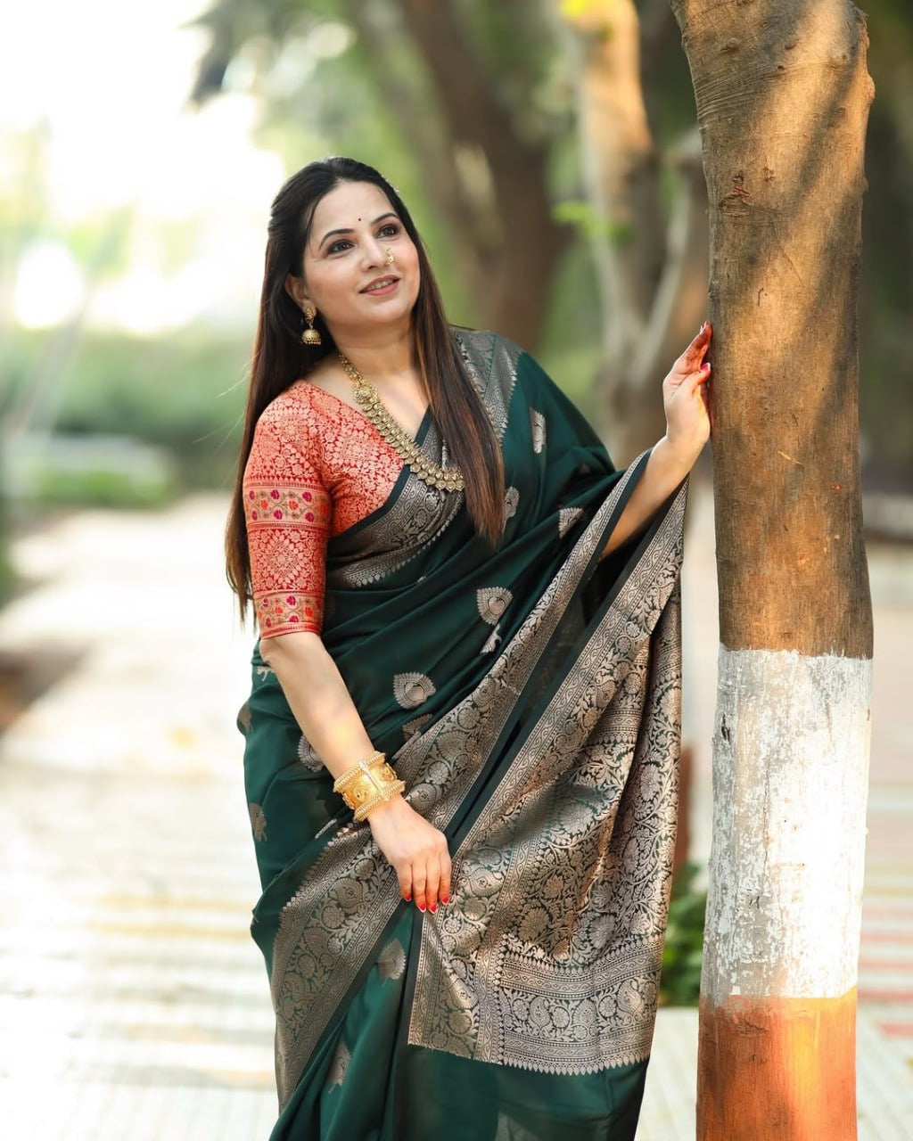 Royal Banarasi Soft Silk | Bottle Green with Silver Zari