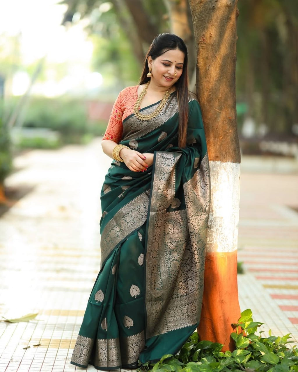 Royal Banarasi Soft Silk | Bottle Green with Silver Zari