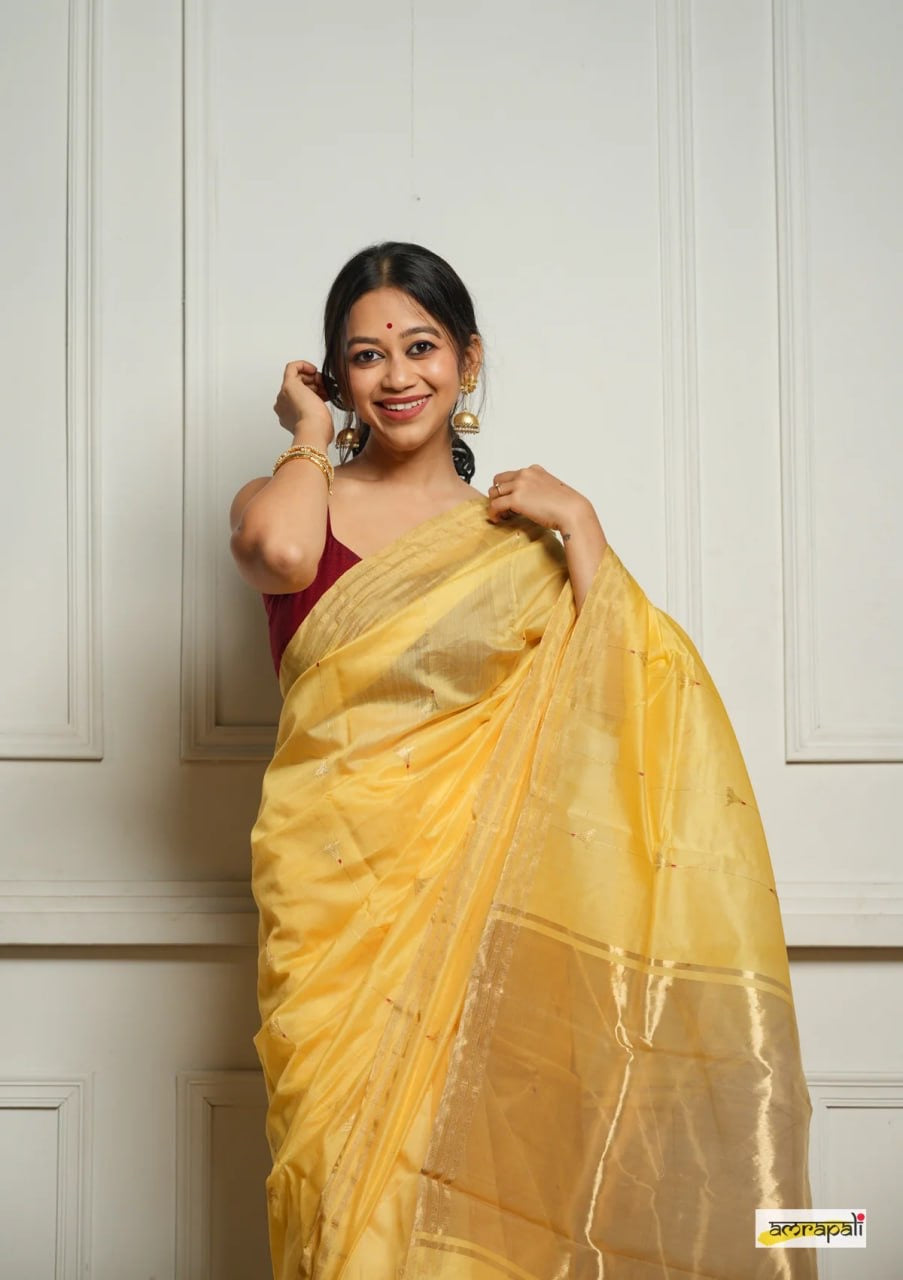 "Elegant Silk Saree with Zari Border and Minimal Embroidery