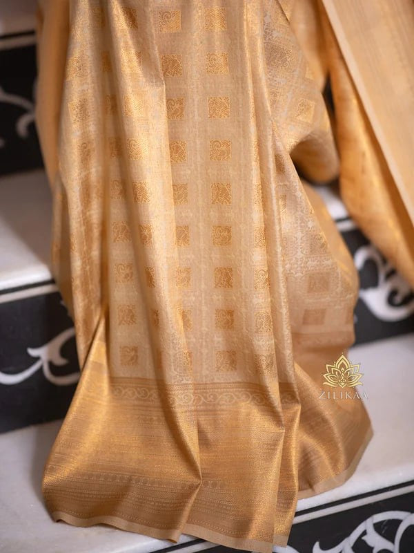 Radiant Gold Banarasi Soft Silk Saree with Pure Zari Weaving