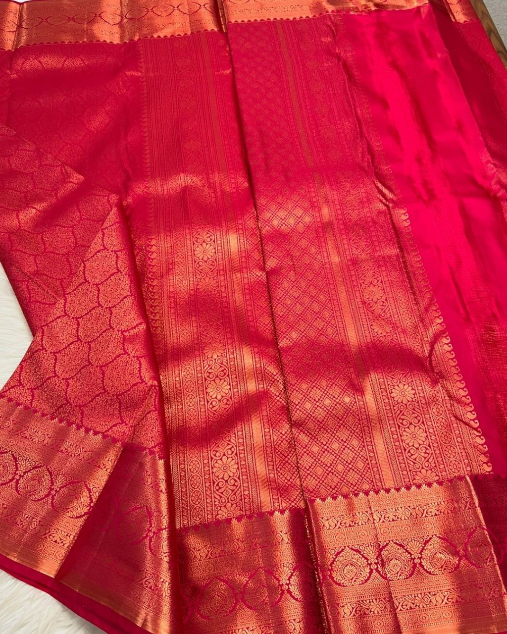 Royal Red Banarasi Soft Silk Saree with Intricate Gold Zari