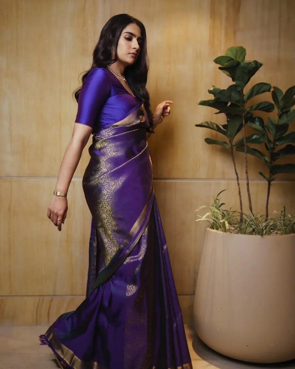 Majestic Purple Banarasi Soft Silk Saree with Elegant Gold Zari
