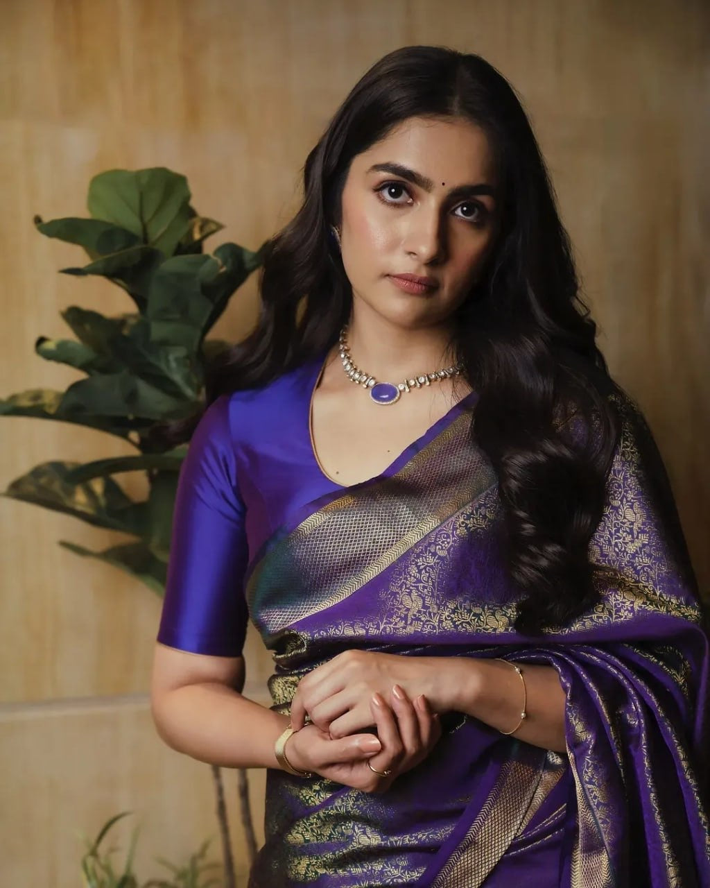 Majestic Purple Banarasi Soft Silk Saree with Elegant Gold Zari