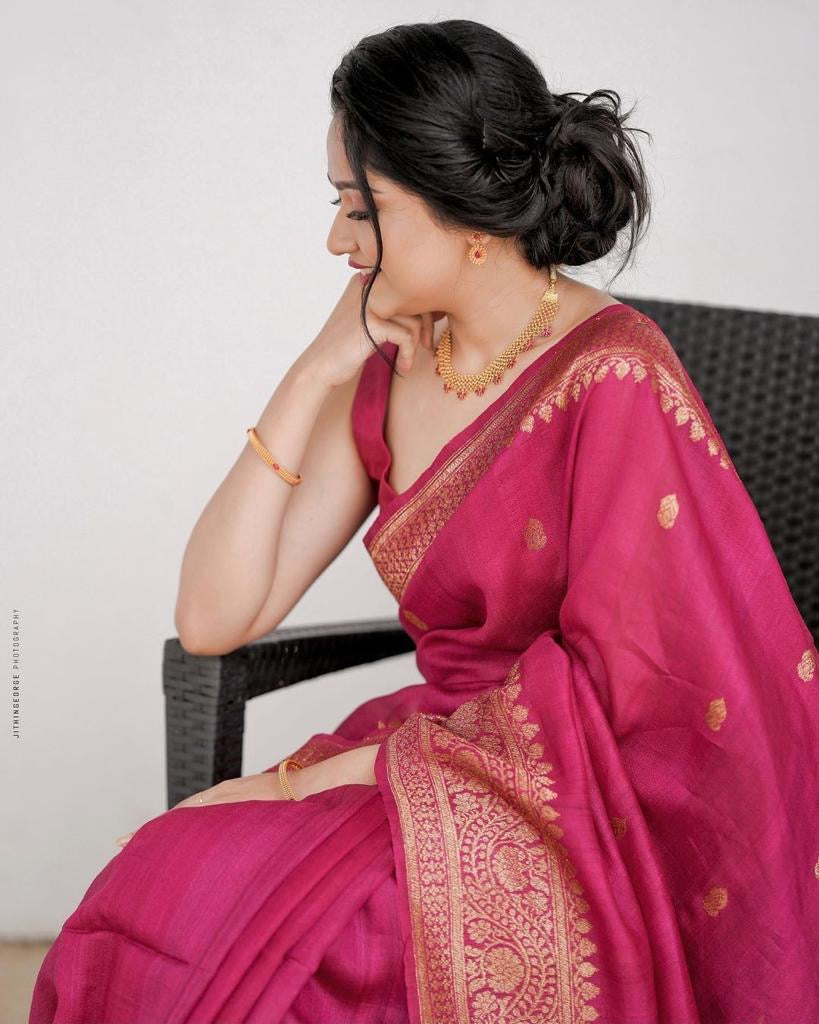 Elegant Rani Pink Banarasi Silk Saree with Antique Gold Zari Work