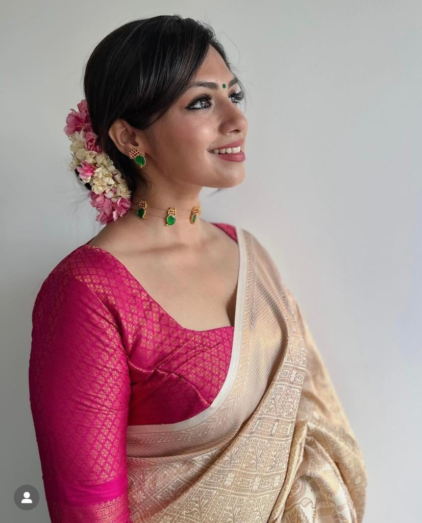 Ivory Gold Kanjivaram Silk Saree