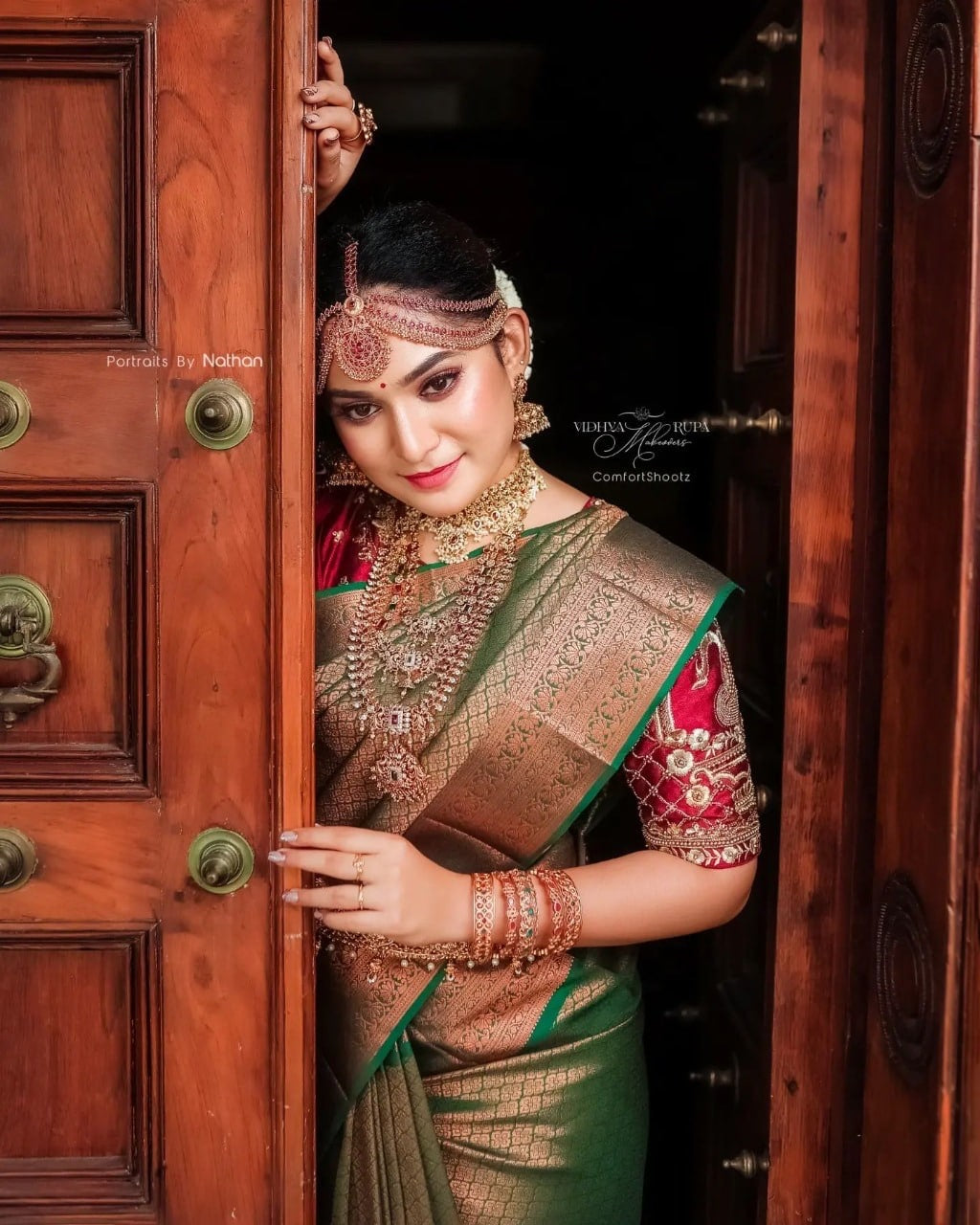 Emerald Green Kanjivaram Silk Saree with Antique Gold Zari Work