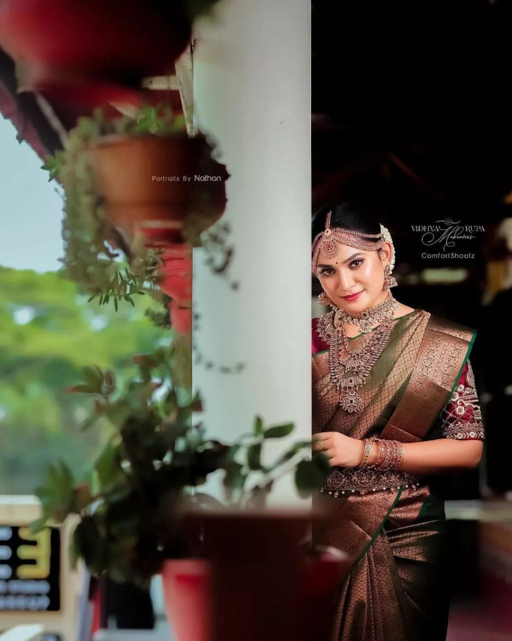 Emerald Green Kanjivaram Silk Saree with Antique Gold Zari Work