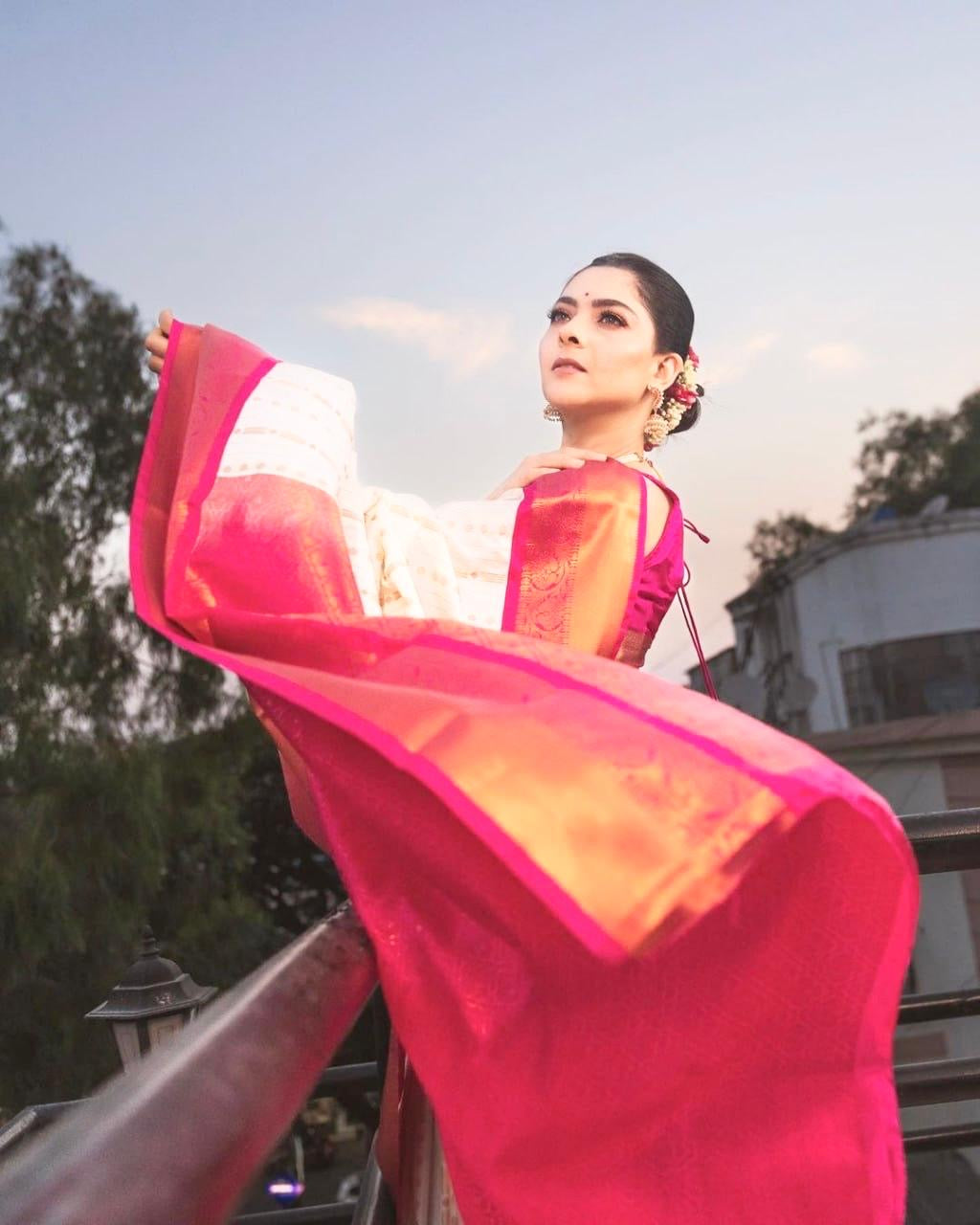Royal Cream & Maroon Kanjivaram Silk Saree with Golden Zari