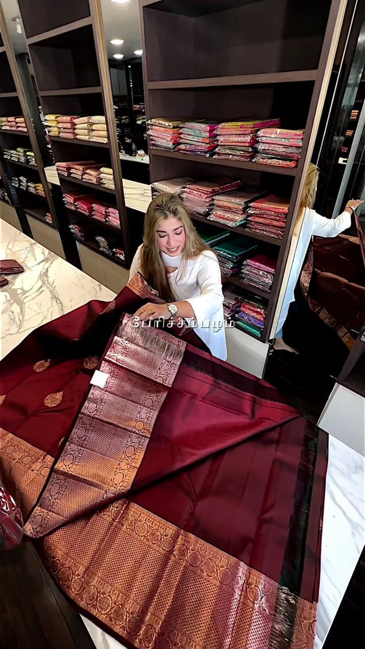 Royal Wine Maroon Banarasi Silk Saree with Golden Zari