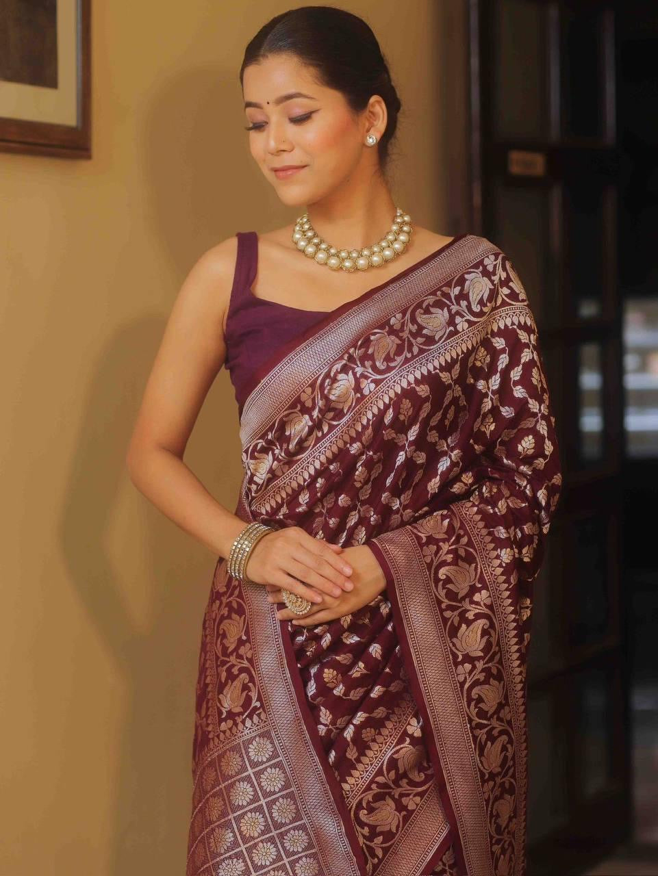 Banarasi Silk Saree with Golden Zari Weave
