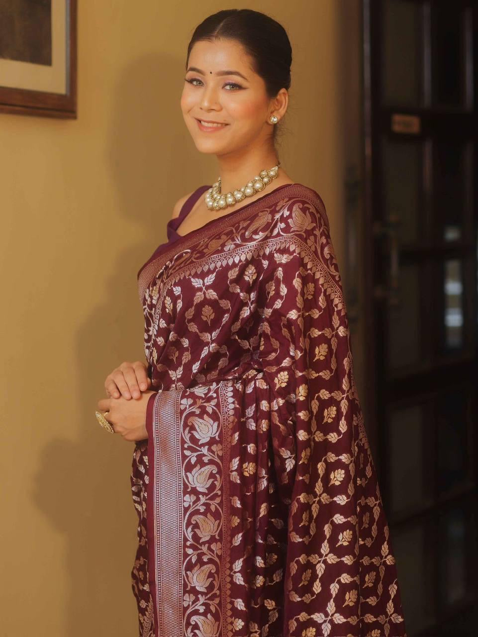 Banarasi Silk Saree with Golden Zari Weave