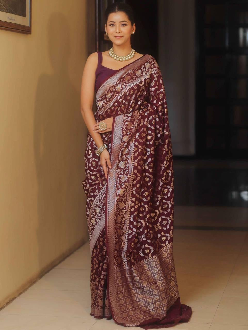 Banarasi Silk Saree with Golden Zari Weave