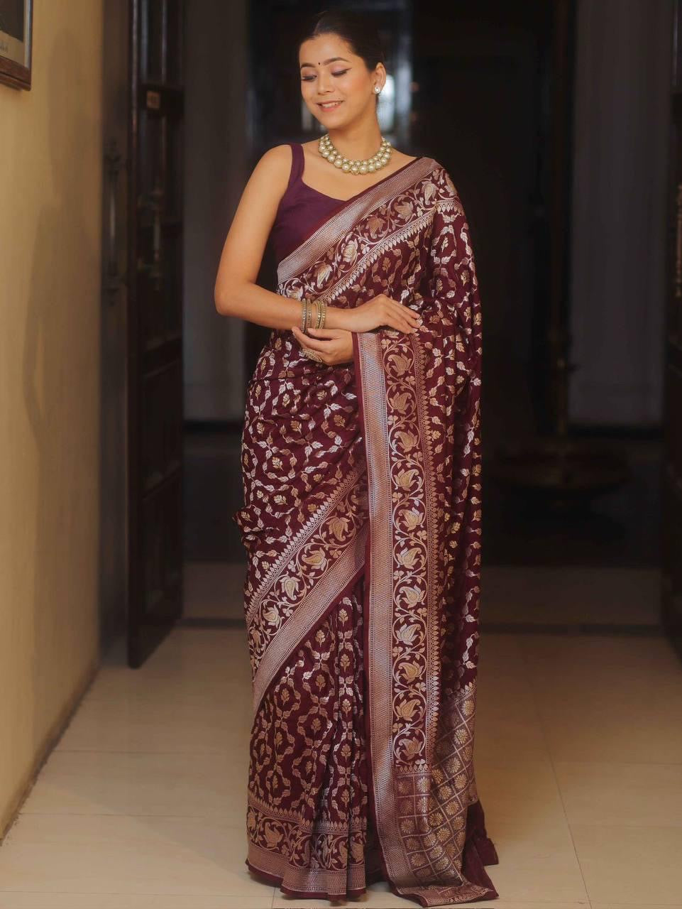 Banarasi Silk Saree with Golden Zari Weave
