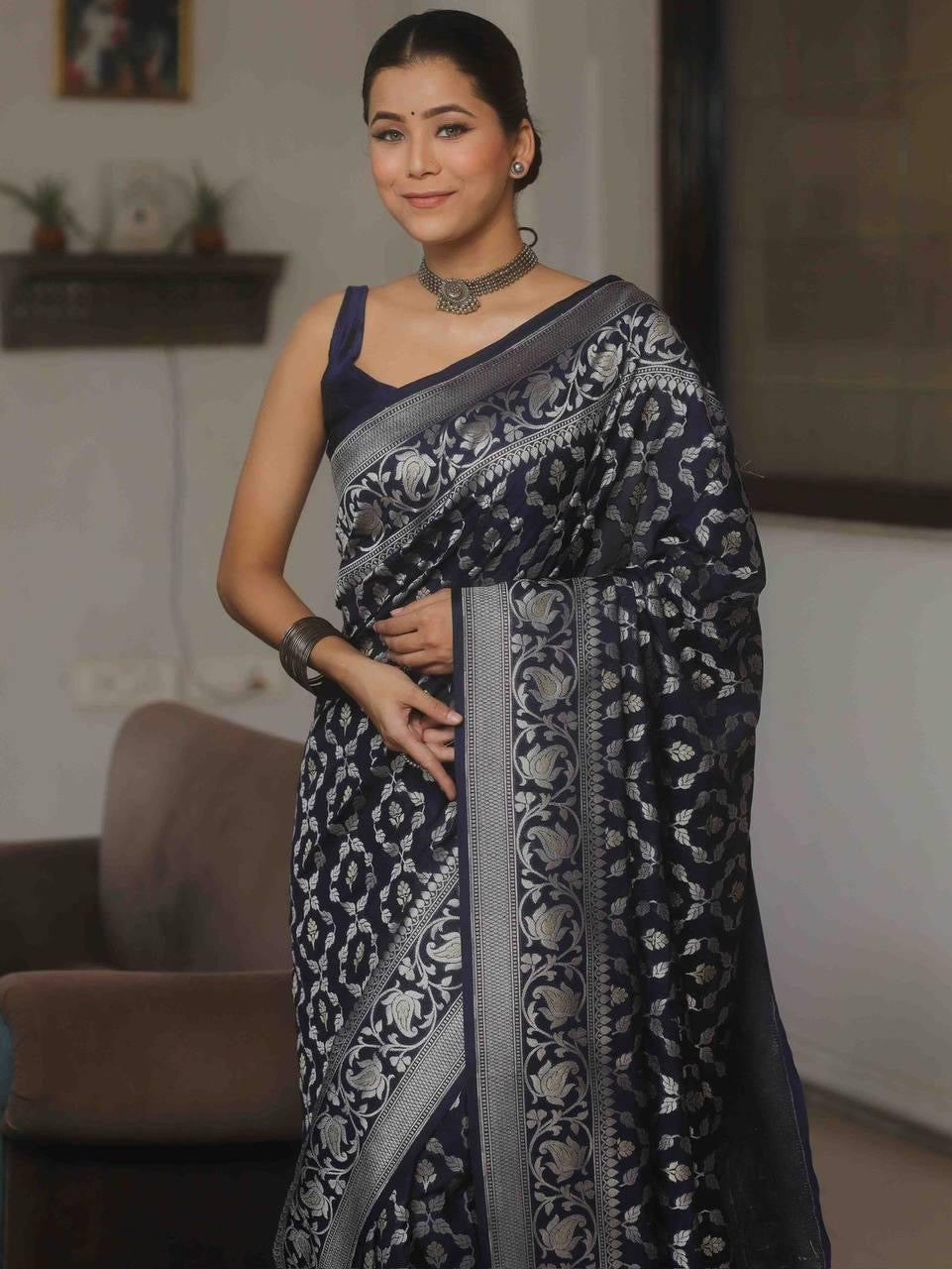 Banarasi Silk Saree with Golden Zari Weave