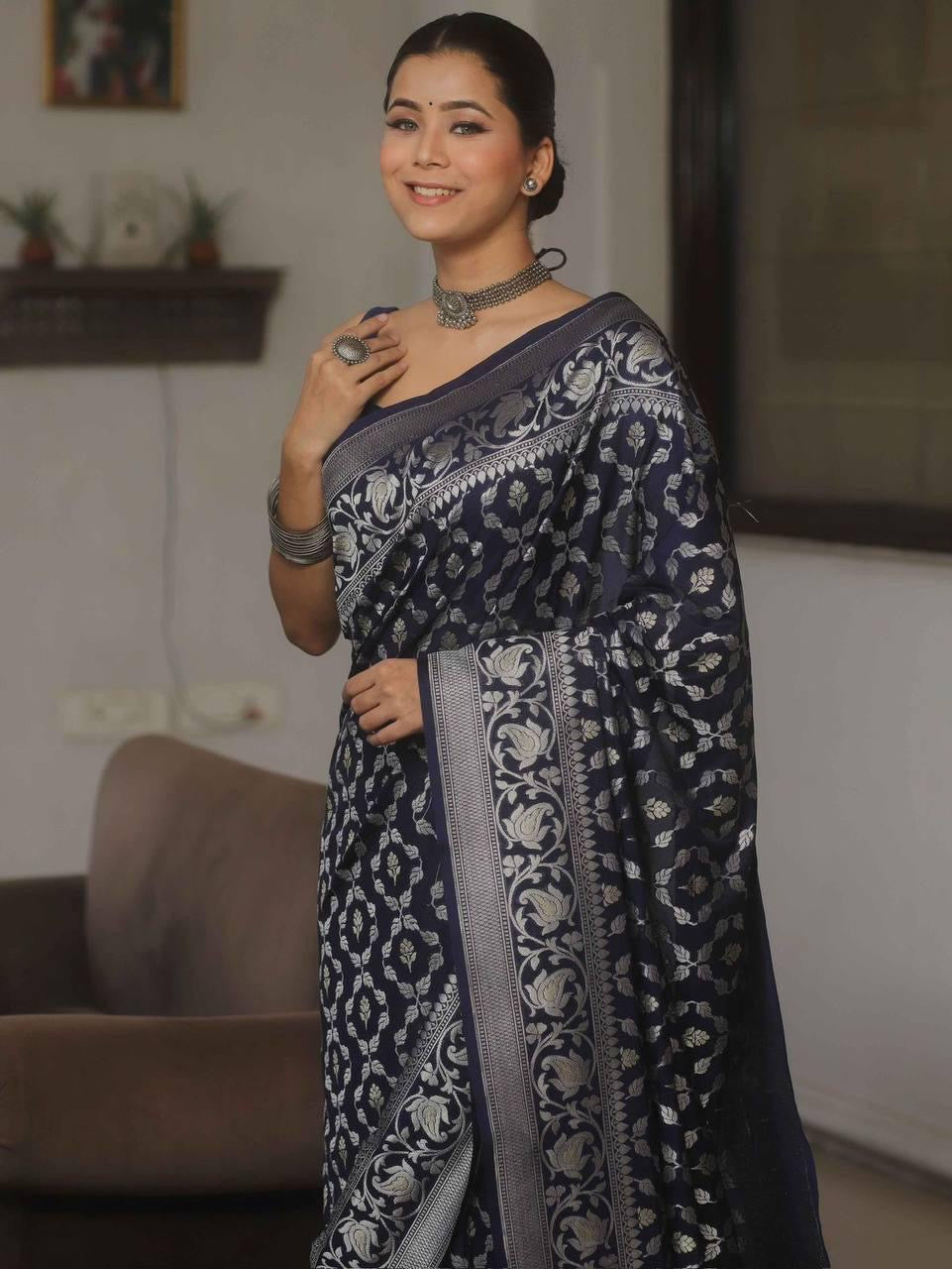 Banarasi Silk Saree with Golden Zari Weave