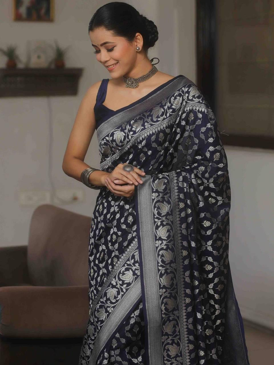 Banarasi Silk Saree with Golden Zari Weave