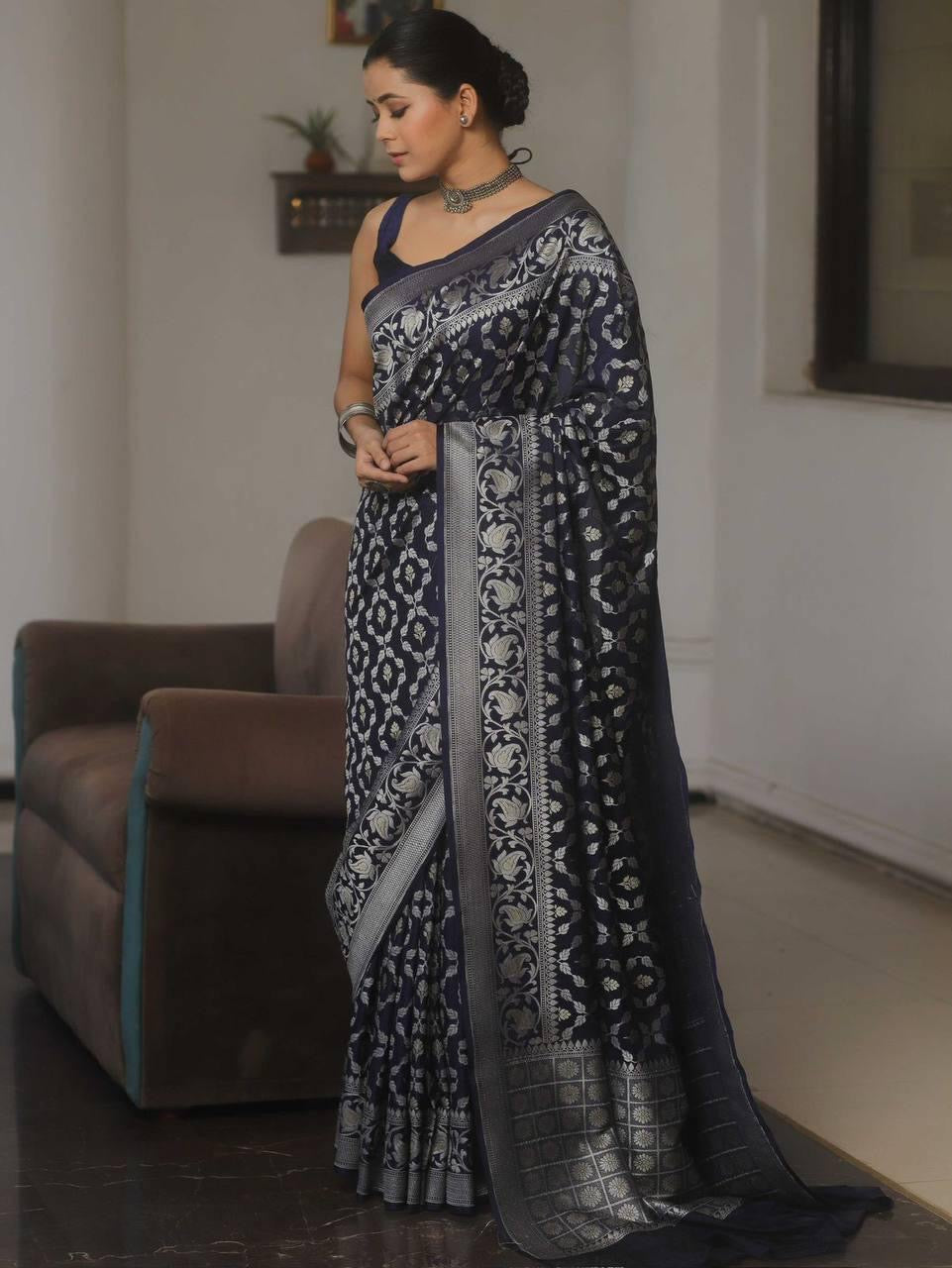 Banarasi Silk Saree with Golden Zari Weave
