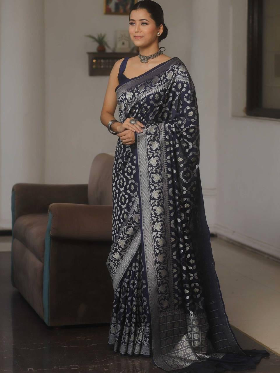 Banarasi Silk Saree with Golden Zari Weave
