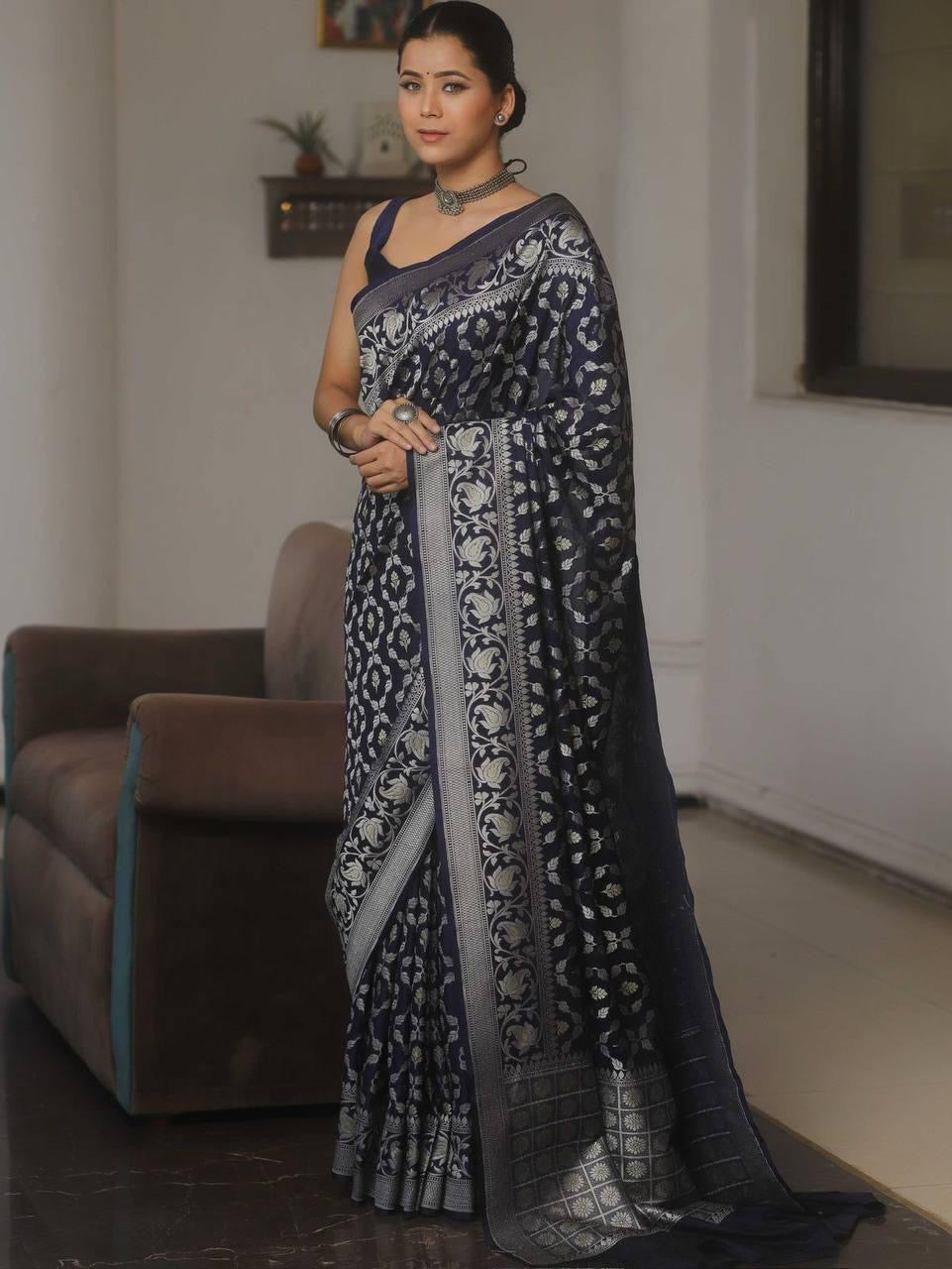 Banarasi Silk Saree with Golden Zari Weave