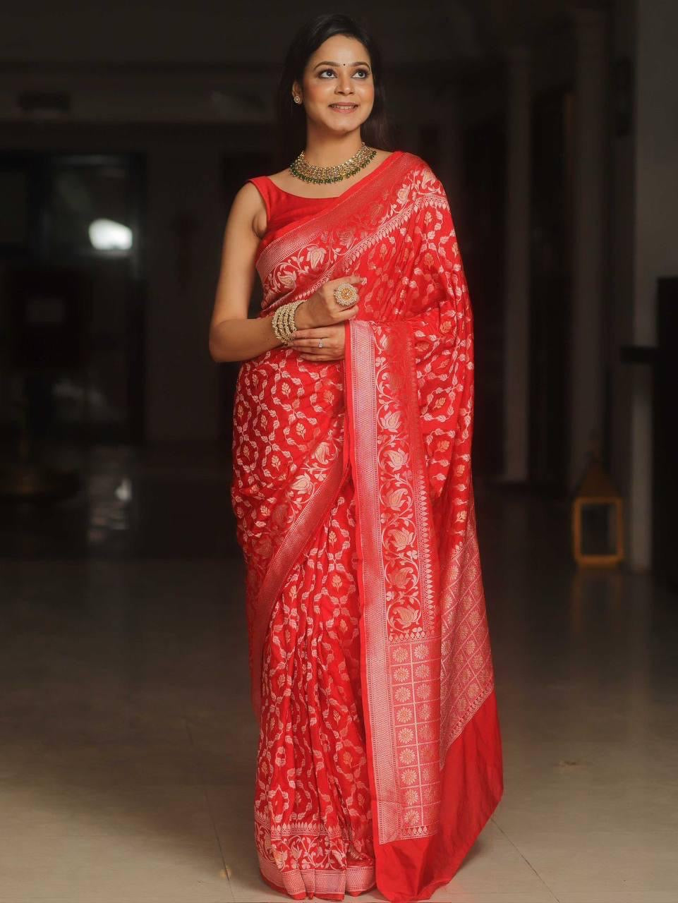 Banarasi Silk Saree with Golden Zari Weave