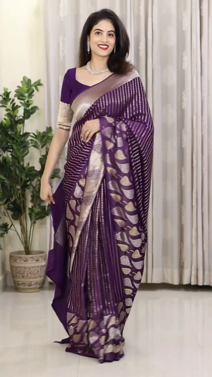 Royal Purple Banarasi Silk Saree with Golden Zari Weave