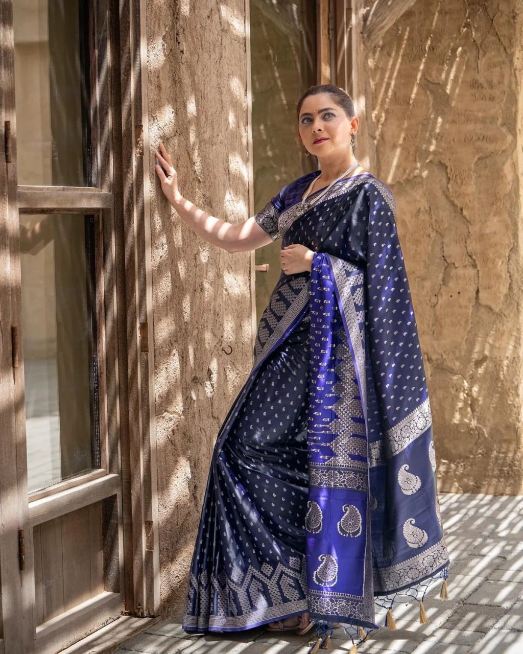Midnight Blue Banarasi Silk Saree with Silver Zari Work