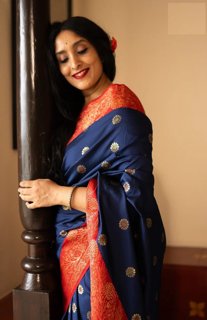 Traditional Kanjivaram Silk Saree with Rich Zari Border and Floral Motifs