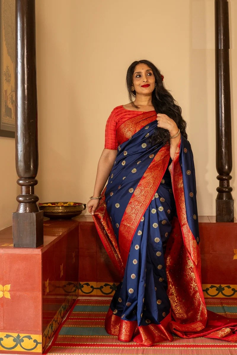Traditional Kanjivaram Silk Saree with Rich Zari Border and Floral Motifs