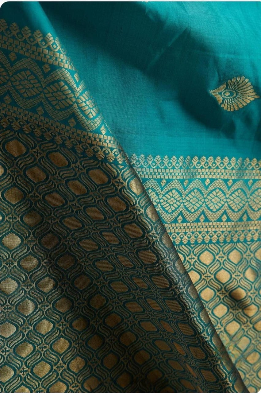 Teal Blue Banarasi Silk Saree with Intricate Zari Weaving