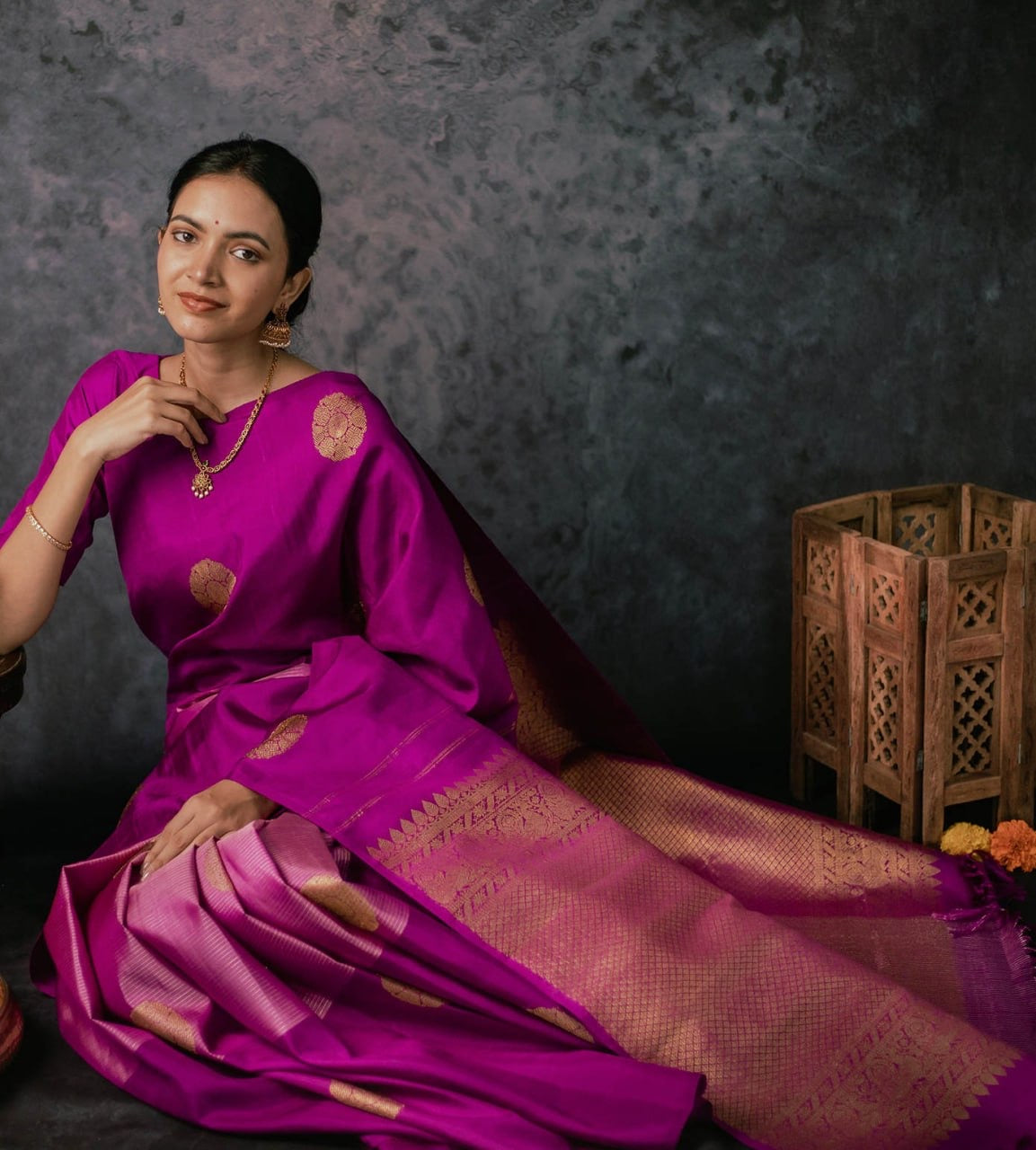 Magenta Banarasi Silk Saree with Zari Buttas and Rich Pallu – Festive Wedding Wear