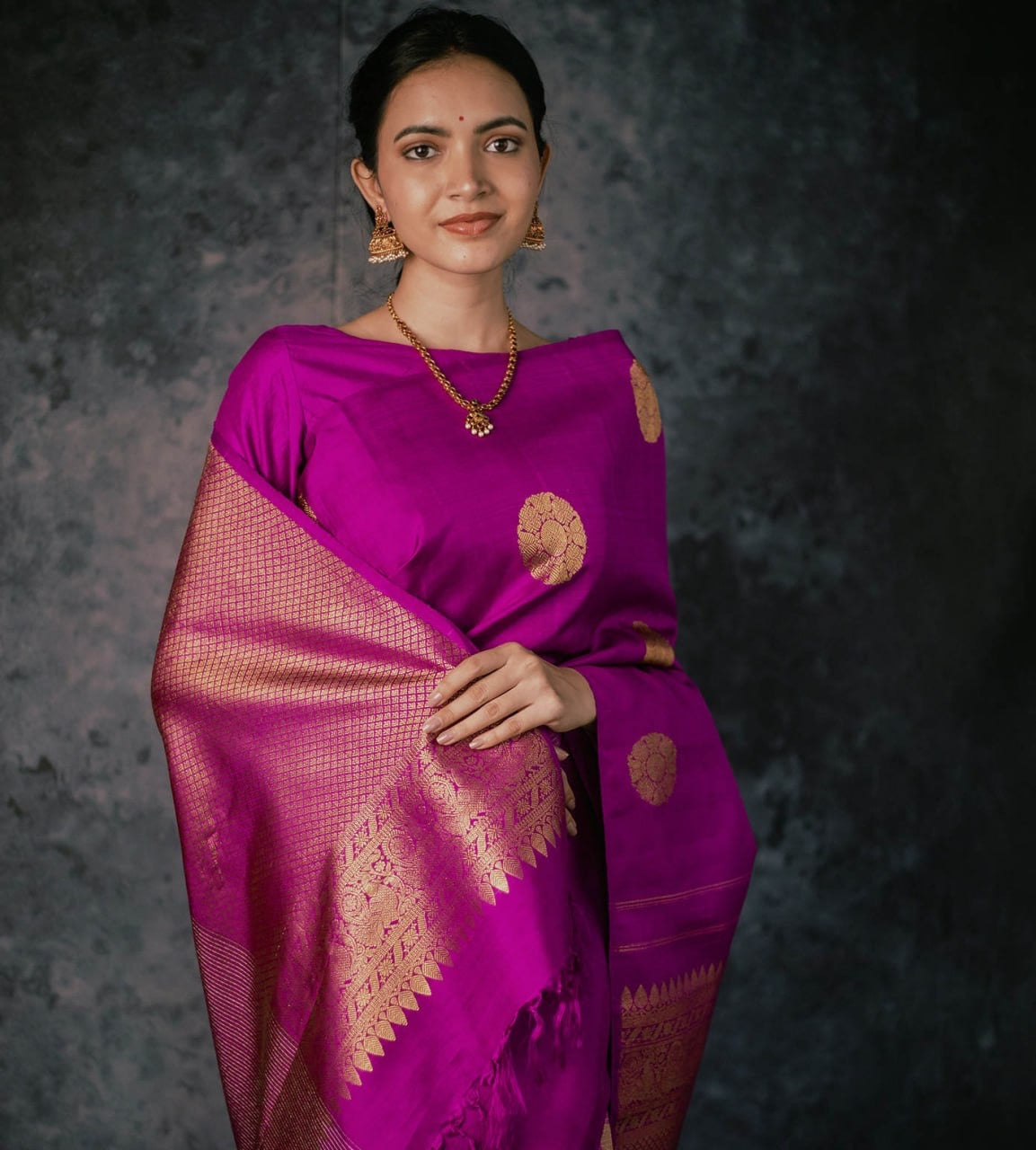 Magenta Banarasi Silk Saree with Zari Buttas and Rich Pallu – Festive Wedding Wear