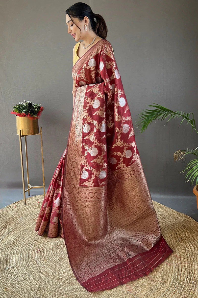 Classic Banarasi Silk Saree with Zari Floral Brocade and Ornate Border