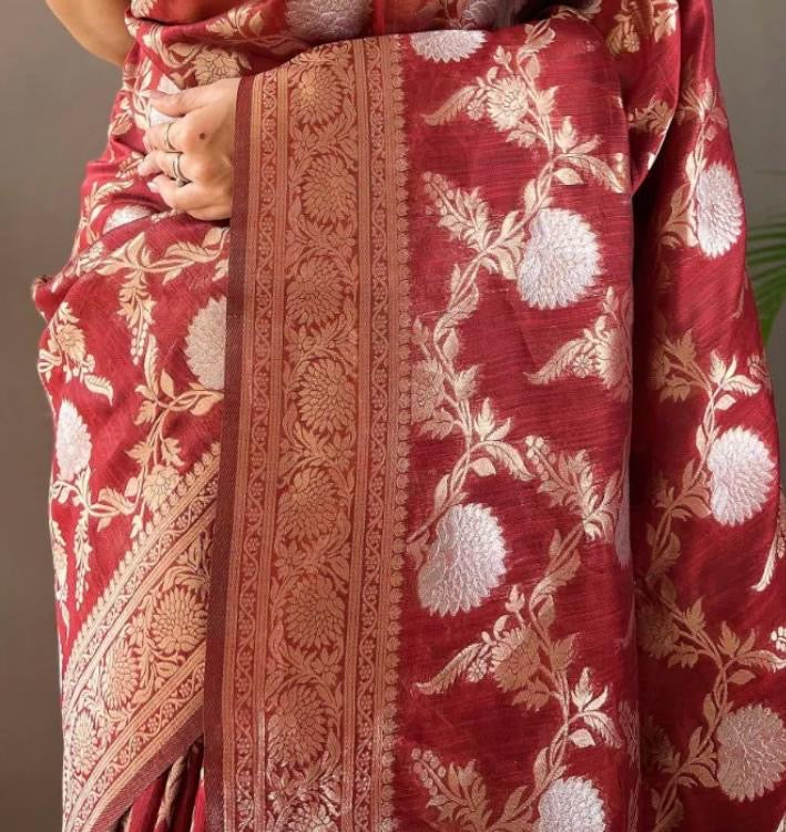 Classic Banarasi Silk Saree with Zari Floral Brocade and Ornate Border