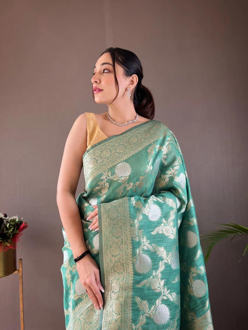 Classic Banarasi Silk Saree with Zari Floral Brocade and Ornate Border