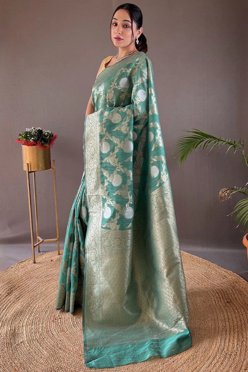 Classic Banarasi Silk Saree with Zari Floral Brocade and Ornate Border