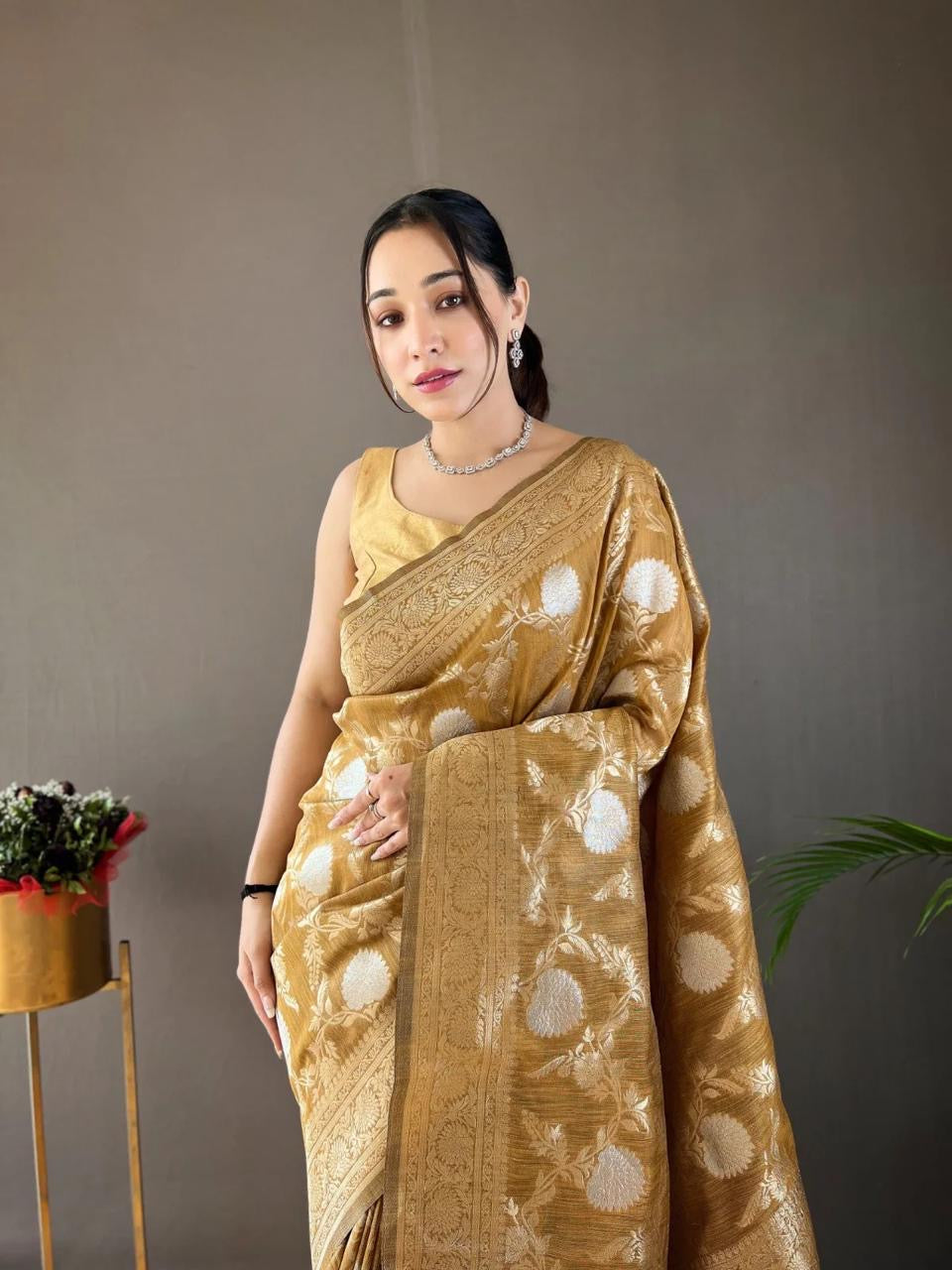 Classic Banarasi Silk Saree with Zari Floral Brocade and Ornate Border