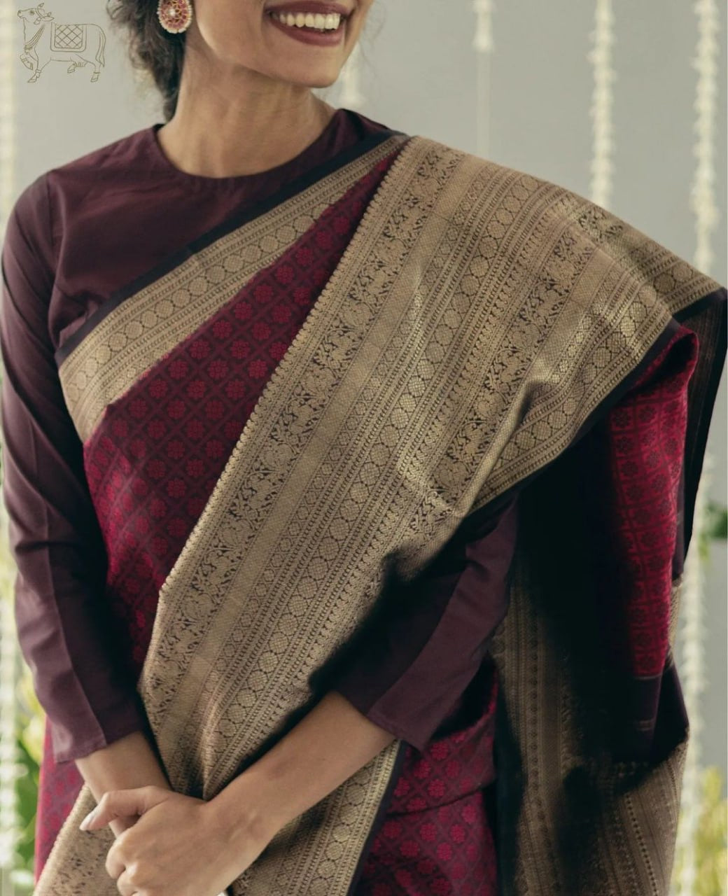 Maroon Handloom Silk Saree with Antique Zari Border