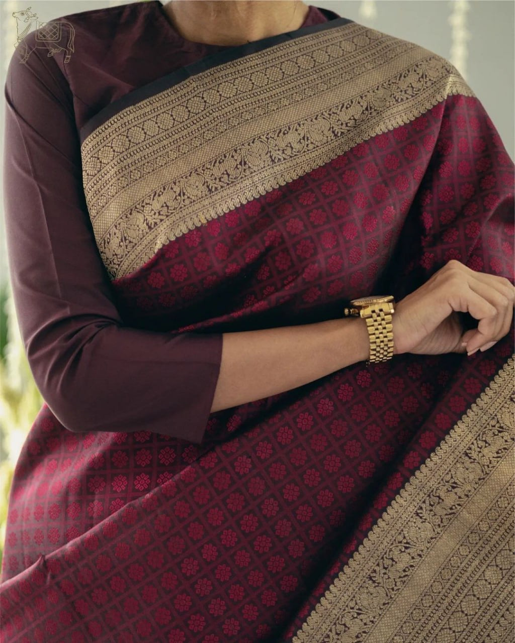 Maroon Handloom Silk Saree with Antique Zari Border