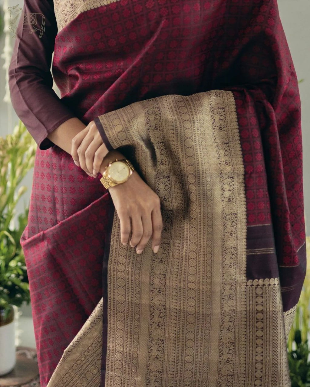 Maroon Handloom Silk Saree with Antique Zari Border