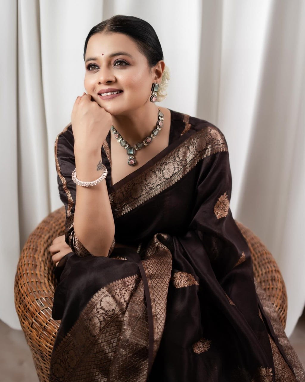 Royal Black Banarasi Silk Saree with Gold Zari Work