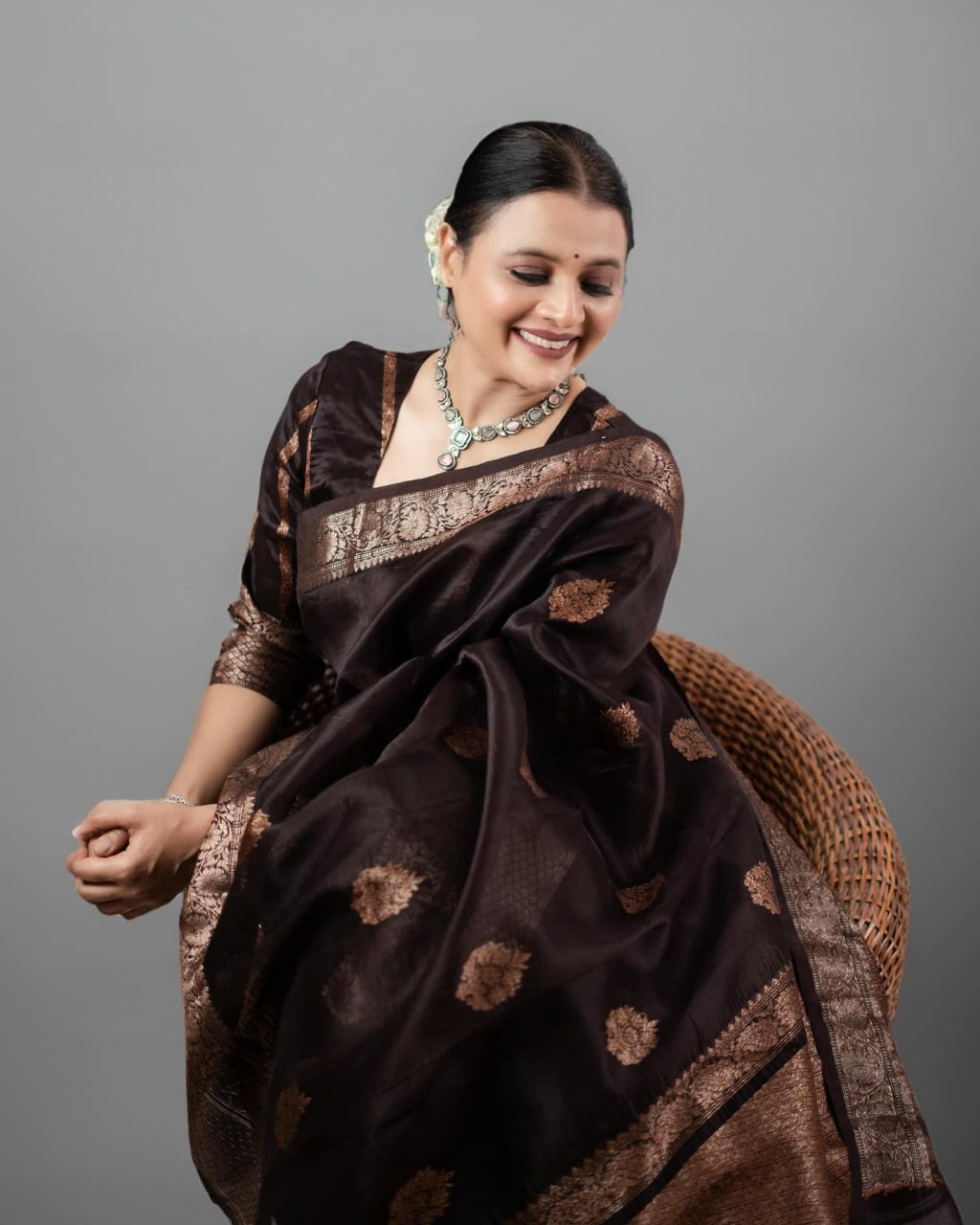 Royal Black Banarasi Silk Saree with Gold Zari Work