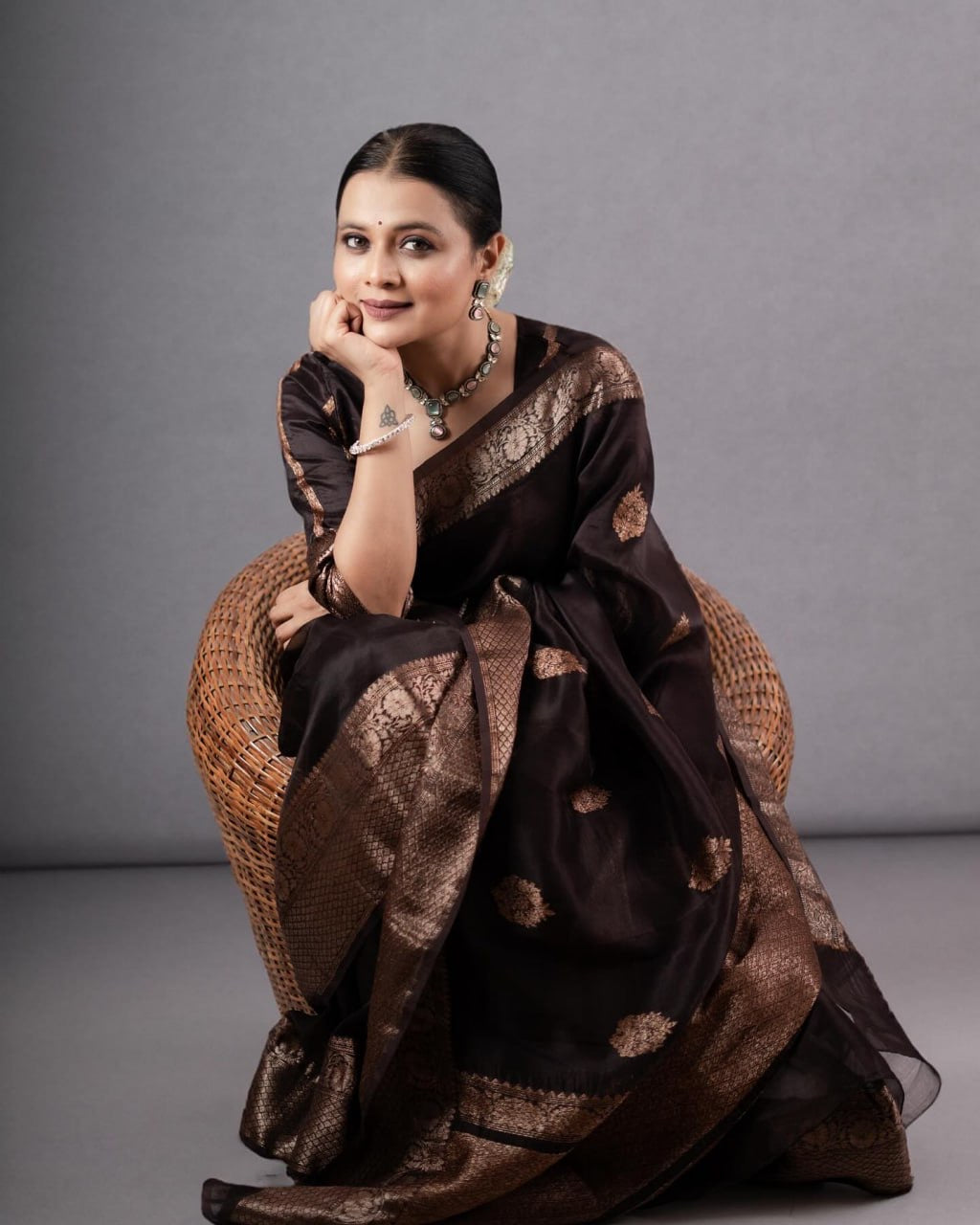 Royal Black Banarasi Silk Saree with Gold Zari Work