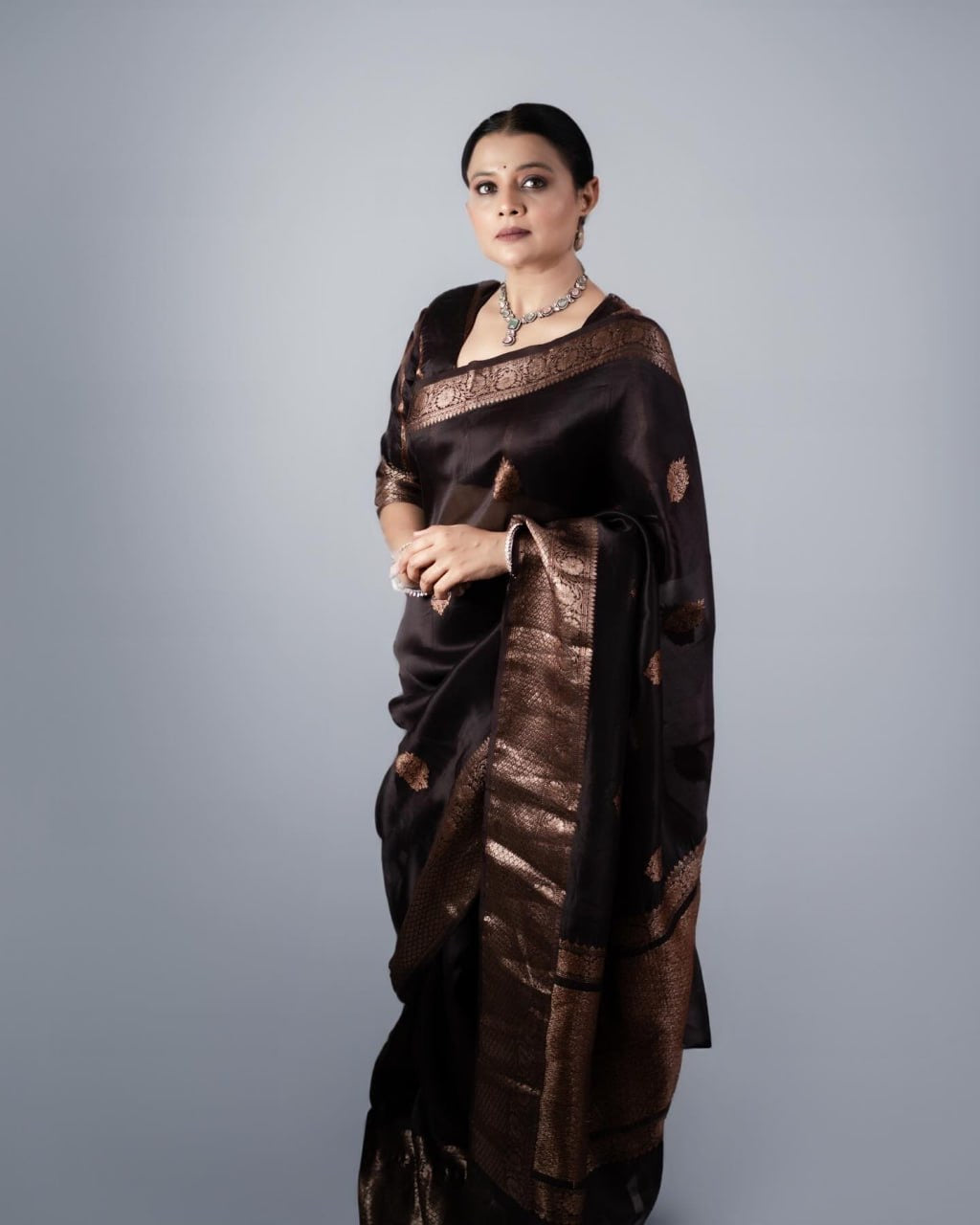 Royal Black Banarasi Silk Saree with Gold Zari Work