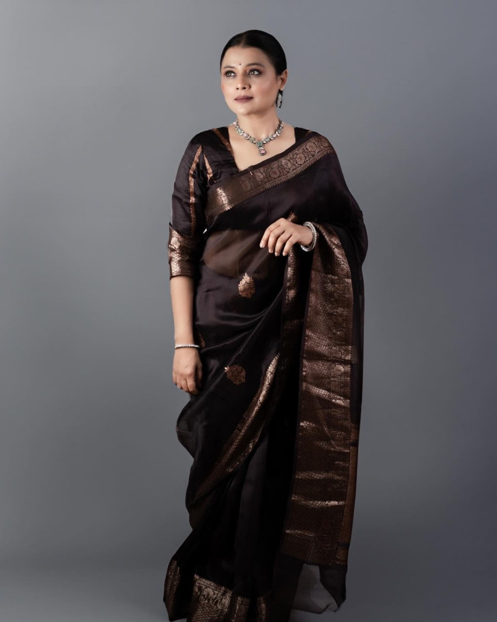 Royal Black Banarasi Silk Saree with Gold Zari Work