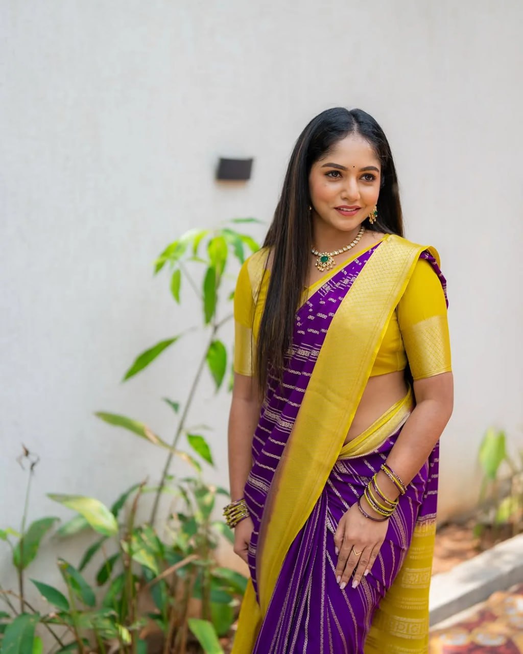 Purple & Yellow Banarasi Soft Silk Saree with Gold Zari Weaving